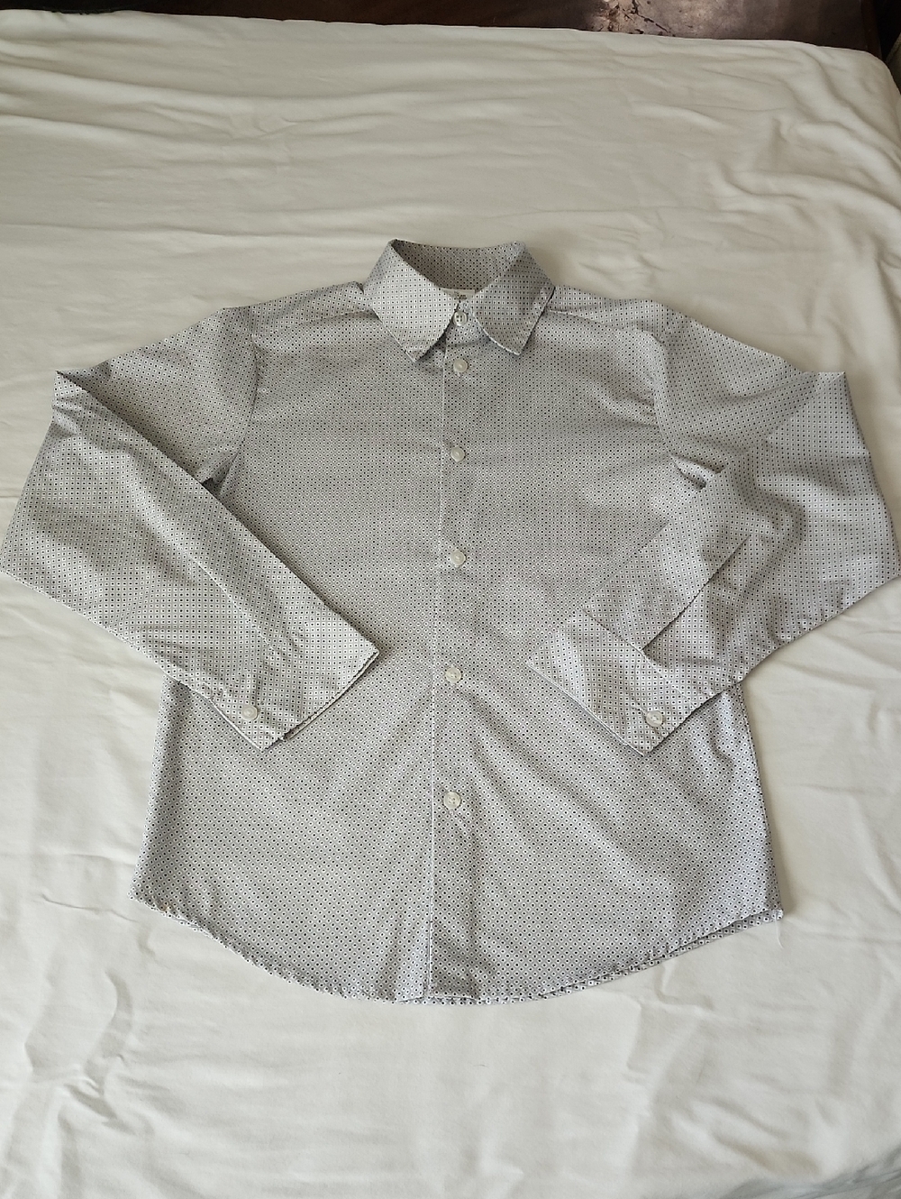 Boy's Van Heusen Classic Dot-Print Button-Down Dress Shirt - White/Gray